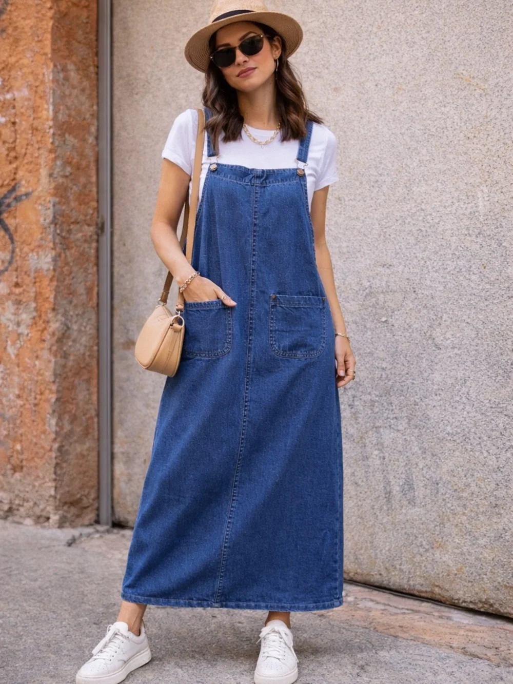Denim Maxi Overall Dress Size L Oversized Pinafore Blue - Picture 1 of 8
